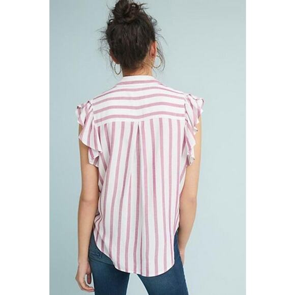 Anthropologie Maeve Fairhope Striped Button Down Rose Pink / White Size S - Picture 3 of 8